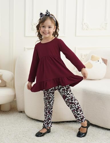Image of Toddler Girl Clothes Long Sleeve Ruffle Dress Top and Jeans Pants Toddler Girl Fall Outfits