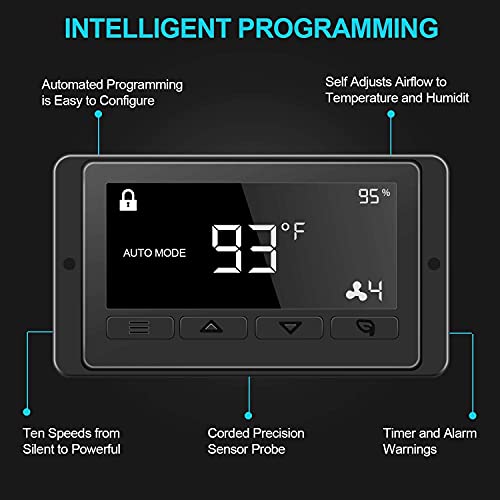 Toolazy Quiet 4” Inline Duct Fan With Temperature Humidity Controller - Ventilation Exhaust Fan Using For Heating Cooling Booster, Grow Tents, Hydroponics, Home Use Ventilation And Exhaust Blower #TOP1