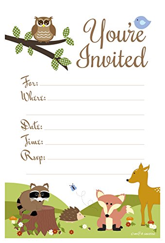 Woodland Animals Baby Shower or Birthday Invitations - Fill In Style (20 Count) With Envelopes