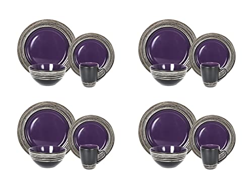 Homevss, Stoneware Handcrafted Tree Bark Effected Glaze Dinnerware Set (Lavender/Purple, Service For 4-16Pc Set) #TOP2