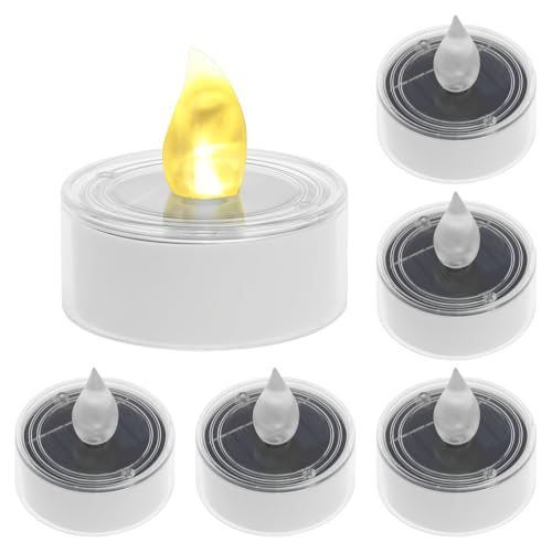 6 Stück Solar Teelichter für den Außenbereich,Wiederaufladbar Solarkerzen,Wasserdicht Flammenlos Flackernd,für die Dämmerung, Außenbeleuchtung für Außen,Laternen,Garten,Camping und Heimdekoration