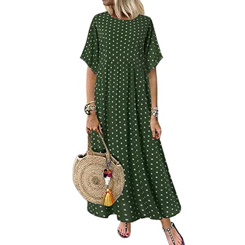 TOBILE Vestido de vestir con estampado vintage de verano de media manga, vestido suelto casual de talla grande, vestido largo para mujer, vestido de túnica grande, color verde, talla XXL