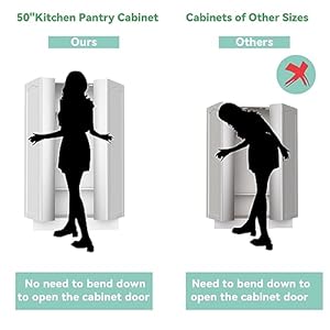 50 LED Kitchen Pantry Cabinet White Storage Cabinet Food Pantry with Doors and Adjustable Shelves Freestanding Buffet Cupboards Sideboard for Kitchen Living Room and Dinning Room