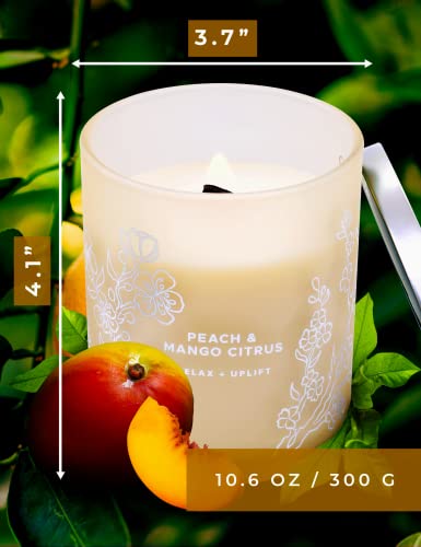 Peach Mango Citrus Scented Candles With Mandarin & Passion Fruit | Large Aromatherapy Candle | Highly Scented Soy Wood Wick Candles For Home | Natural Stress Relief Candles For Men & Women 10.6 Oz #TOP5