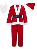 iEFiEL Baby Weihnachtskostüm Mädchen Jungen Weihnachtsmann Kostüme Kinder Samt Winter Warm Xmas Outfits Cosplay Party Verkleidung Set Rot für Kinder 116-128