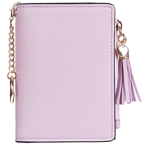 Gostwo Womens Small Bifold Slim Mini Wallet Purse With Tassel And Zippered Coin Pocket (Purple With Key Chain) #TOP4