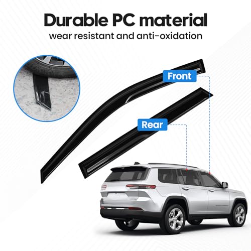 Image of Grand Cherokee Rain Guards - Window Visors for Jeep Grand Cherokee 2011-2021, Out-Channel Side Window Rain Guards for Grand Cherokee Accessories, 4PCS, Black, Car Accessories