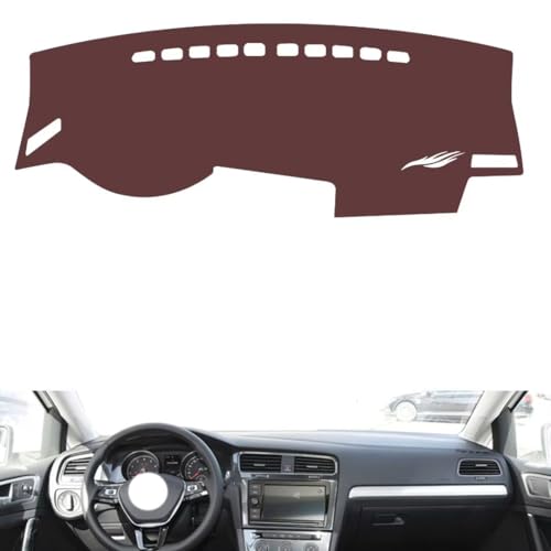 Leather Dash Board Cover mat Compatible with VW Golf 7 2014-2020，Anti-Glare and dust Protector(Brown)