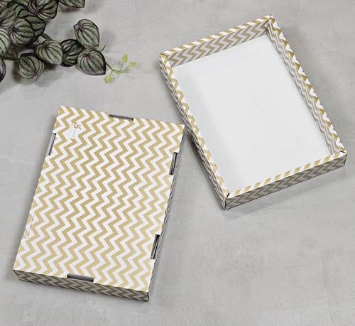 Image of SATYAM KRAFT 6 Pcs Multipurpose Folding Cardboard Gift Box | Premium Paper Hamper Empty DIY Tray for Wedding, Birthday, Gifting, Gift Packaging, Festive Foldable Hampers, Stylish Return Gifts (Golden)