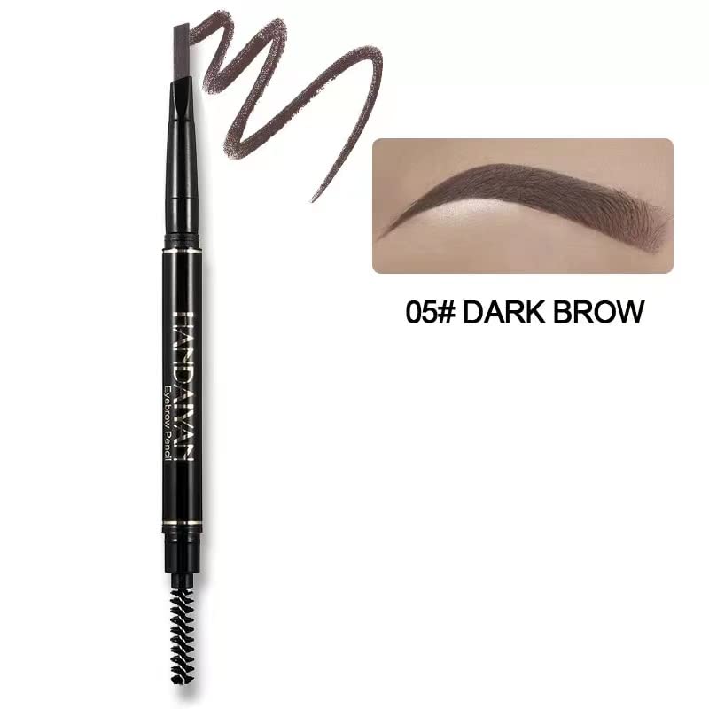 Waterproof eyebrow pencil Professional makeup eyebrow pencil Auto-rotating eyebrow pencil Double-ended eyebrow pencil (05# Dark Brown)