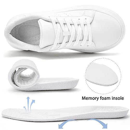 White Platform Sneakers for Women - Ultra Lightweight Classic Leather Walking Tennis Shoes Comfortable Lace Up Fashion Casual Shoes for Indoor Outdoor Travel Work3