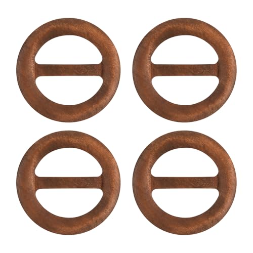 Image of uxcell 4 Pcs T-Shirt Clips, 50mm Wood Scarf Ring Clip Round Tie Circle Clip Buckle Fashion Clothes Corner Knotted Button for Women's Silk Clothing Decoration, Brown