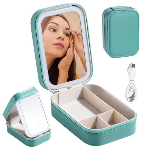 BS-MALL Travel Cosmetic Mirror Case LED Makeup Mirror Storage Case for Brushes Cosmetic Tools...