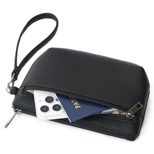 Image of Small Wristlet Wallets for Women, Zip Clutch Bag with Wristlet Pouch, 3-Zipper Original Design