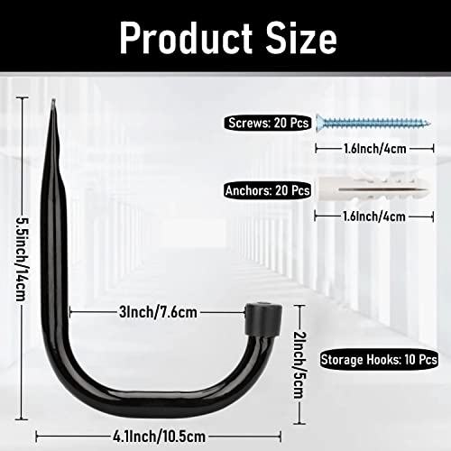 Whrsinlor 10 Pack Garage Storage Hooks, Heavy Duty Organizer Utility Hook, Wall Mount System Hangers For Ropes, Boots, Shovels, Garden Tools, Bulk Items (5.5Inch X 4.2Inch) #TOP1