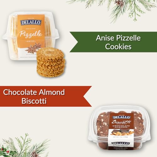 DeLallo Italian Cookie Gift, Gourmet Pizzelle and Biscotti Gift Basket, Comes with Anise and Lemon Pizzelle, Almond Biscotti, Italian Sweets for Christmas, Holidays, and Thanksgiving, Packed in Charming Gift Box - Image 6