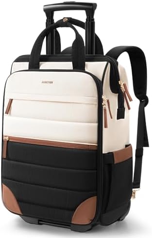 Rolling Puffer Backpack for Women, Travel Backpack with Wheels, 1...