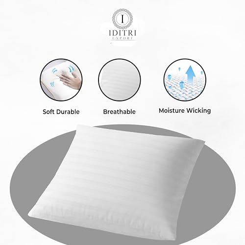 Image of Square White Striped Cushion, 5-Pack Breathable Cotton Cover Pillow for Sofa, Machine Washable Moisture Wicking Bedding, Mite Resistant Soft Decorative Throw for Home, 40x40x15 cm