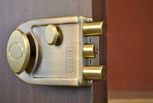 Image of Europa 8013AB Main Door Lock with Three Bolts; Common Reversible Latch Bolt for Inside /Outside Opening Doors. (AB) Antique Brass
