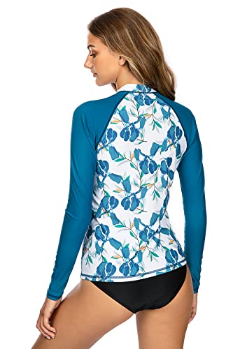 AXESEA Women's Rash Guard Tops Zip Long Sleeve Swim Shirts UPF 50+ UV Protection Bathing Suit
