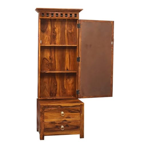 Image of Solid Sheesham Wooden Dressing Table | with 2 Drawers Storage Organizer | Makeup Vanity with Mirror | Storage Shelves, Bangle Holder for Bedroom & Living Room Assembled [Honey Finish]