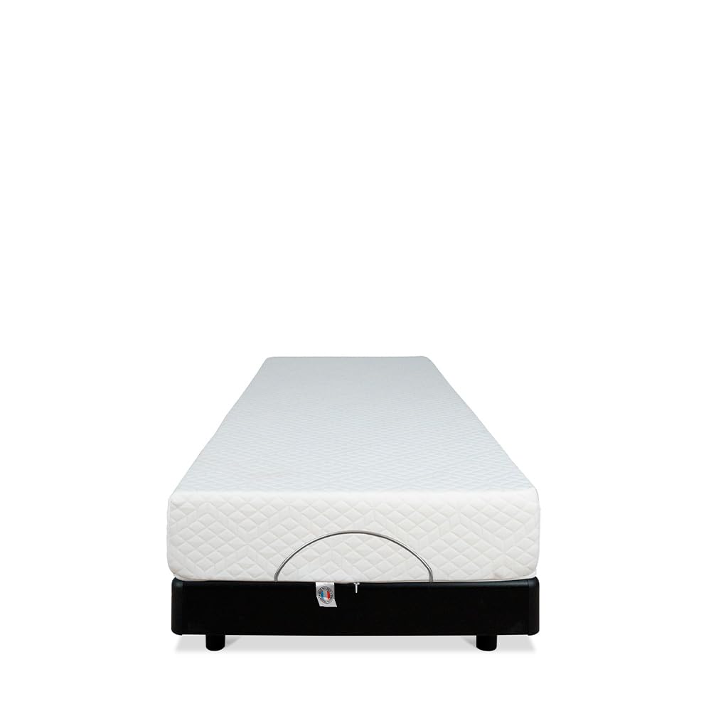 BELLECOUR Ensemble Sommier Électrique 80x200 cm + Matelas Mémoire de Forme 21 cm - Tête, Pieds et Buste relevables et télécommande Filaire - Fabriqué en France