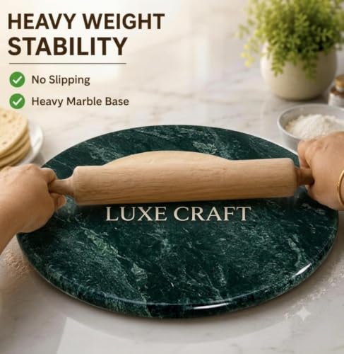 Image of Luxe Craft Green Marble Chakla 10 Inch | Heavy Stone Roti Maker Board | Handmade Chapati Rolling Board for Kitchen | Premium Marble Roti Chakla for Chapati, Puri, Paratha & Baking Dough (10 Inch)
