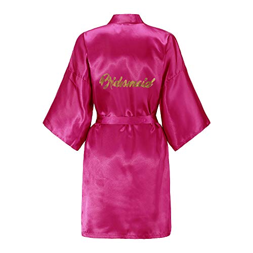 EPLAZA Women One Size Bride Bridesmaid Robes with Gold Glitter for Wedding Party (Rose red, Bridesmaid)