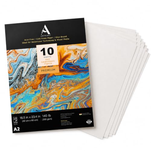 Image of ArtRight Artists' Acrylic Paper (A2 Pack of 10 Sheets, 300 GSM); 300 GSM Handmade Sheets for Gouache & Acrylic Media Papers
