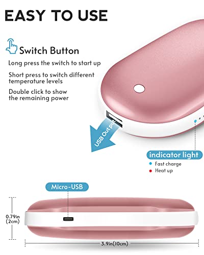 Hand Warmers Rechargeable,Reusable Hand Warmer Heater,Portable Hands Heater, Usb Electric Warmers,Pocket Power Bank,Hand Warmer Double-Sided Quick Heating For Camping Skiing Outdoors Best Gift #TOP3