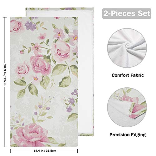 ZOEO Pink Rose Hand Towel Set of 2 Vintage Floral Face Towels Cotton Soft Absorbent Luxury Kitchen Dishcloth Washcloths for Bathroom Kids 28.3 x 14.4 Inch Home Gym Hotel Spa Yoga Sport