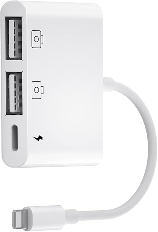 iPhone USB Camera Adapter, USB Adapter for iPhone, Dual USB OTG Adapter, 3 in 1 iPhone to Dual
