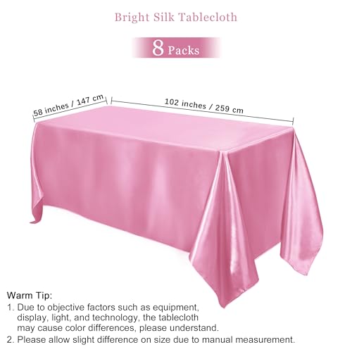 Image of TURSTIN 8 Pack Pink Satin Tablecloth 102 x 58 Inch Overlay Table Cove