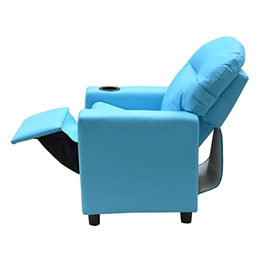 Costzon Contemporary Kids Recliner, PU Leather Lounge Furniture for Boys & Girls W/Cup Holder, Children Sofa Chair (Blue)
