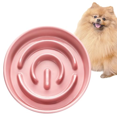 MOPANG Keramische slow-feeder-hondenbakken voor kleine rassen, anti-schrokbak voor katten en kleine honden, langzame voeding voor honden, Ø 16 cm, 400 ml, zalmroze