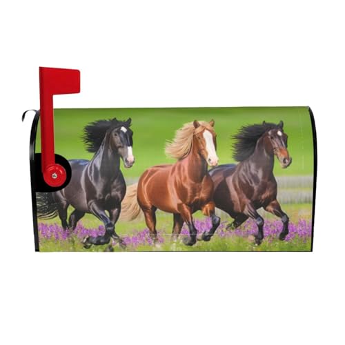 Image of Dujiea Horses Running Mailbox Wraps - Waterproof Magnetic Post Box Cover, Large Size 25.5 inch L x 21 inch W - Garden Yard Outside Farmhouse Home Decor