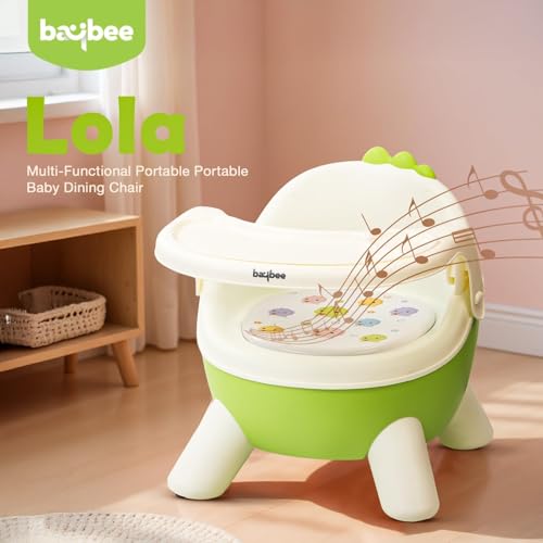Image of Baybee Booster Chair for Baby with Removable Dining Tray & Cushion | Stable & Sturdy Booster Chair for Feeding, Dining & Playtime | Portable Toddler Booster Seat for Home & Travel (Green)