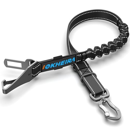Iokheira Hunde Sicherheitsgurt, 3-in-1 Verstellbar Sicherheitsgeschirre für Auto,Reflektierend Bungee Hundegurt mit Haken für alle Hunderassen & Autotypen(Schwarz)