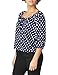 Star Vixen Women's 3/4 Sleeve Peasant Top with Keyhole Tie and Elastic Bottom Hem, Navy/White Dot, X-Large