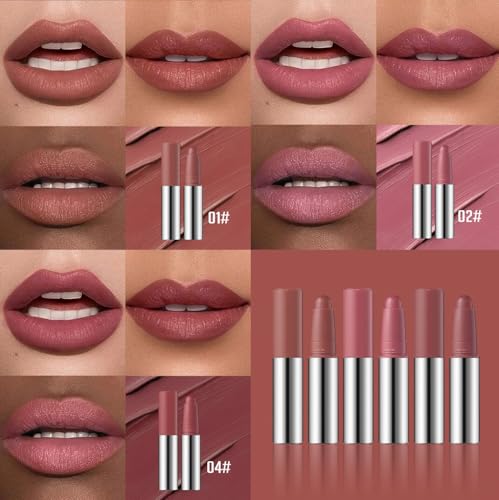 Image of Matte Lipstick Crayon Set, Muted Nude Brown & Dusty Rose Mauve & Deep Rosewood - Waterproof Long Lasting Lip Liner Pencil, High Pigment Creamy Velvet Lipstick, Non-Drying Lip Color for Women, 01+02+04