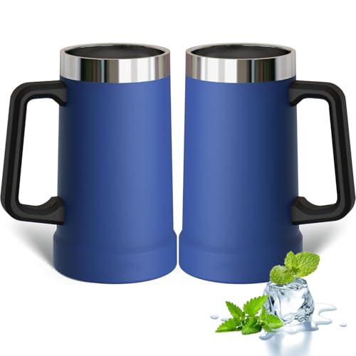 El Mejor Listado de Tarro los preferidos por los clientes. 45 2 Piezas Tarro Cervecero de Acero Inoxidable,Tarro de Cerveza con doble aislamiento 24 oz,710 ml,Vasos Térmicos para cerveza,zumo,té y café (Azul marino)