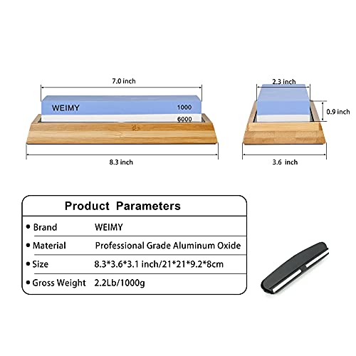 Weimy Sharpening Stone Kit, Grit 1000/6000 Water Stones, Stone Knife Sharpener With Non-Slip Base (1000 Blue/6000 White) #TOP1