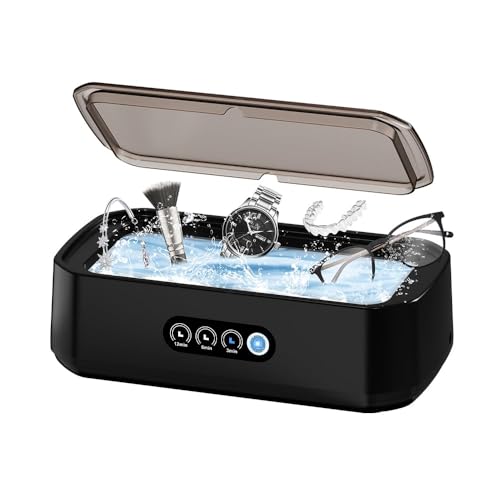 Limpiador Ultrasonidos 49000Hz 650 ml, Clean Pod con pantalla LED, operación con un toque y 3 modos de Limpieza Temporizador, para Gafas, Joyas, Relojes, Dentaduras, Razots. Negro
