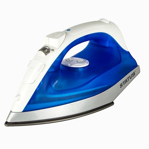 STATUS 1200W Memphis Steam Iron, Ceramic Soleplate Clothes Iron with Variable Steam, Burst Shot and Self-Clean, White Blue (MEMPHISIRON1PKB4)