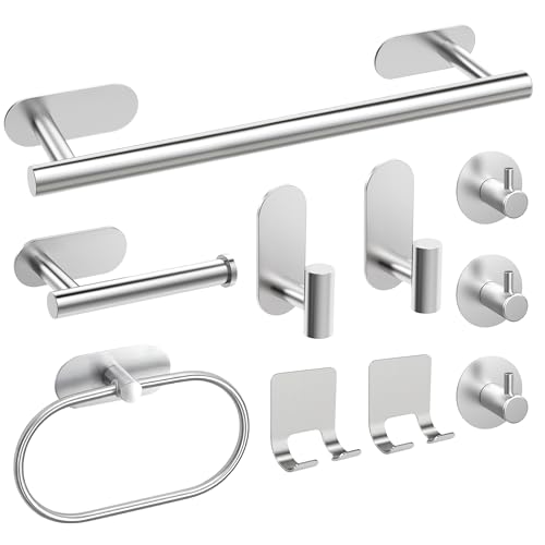 AIKER Toalleros de Baño Sin Taladro,Versión mejoradaJuego de Toallero de Baño 10PCS,Acero Inoxidable SUS304 de Espesada Accesorios Baño para Mueble Baño o Colgador Pared Decoracion baño