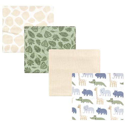 Image of Hudson Baby Cotton Flannel Receiving Blankets 4-Pack, Wild Leaf Safari, One Size