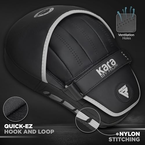 Image of RDX Boxing Pads Curved Focus Mitts, Maya Hide Leather Kara Hook and jab Training Pads, Adjustable Strap Ventilated, MMA Muay Thai Kickboxing Coaching Martial Arts Punching Hand Target Strike Shield