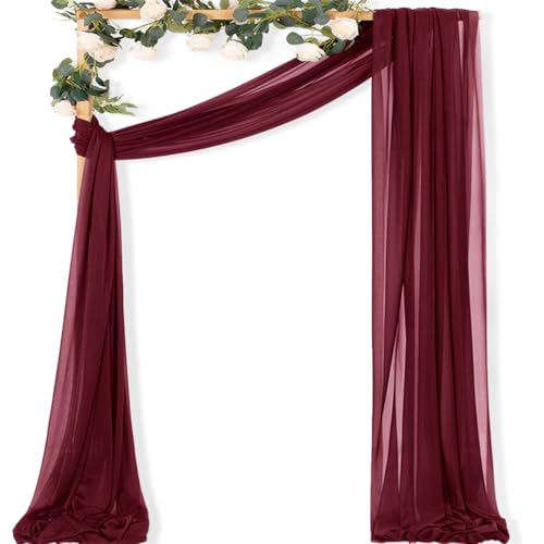 Image of MLMC Burgundy Wedding Arch Draping Fabric 1 Panel 29 inch x 20 FT Extra Long Gauze Drapes Sheer Backdrop Curtains 6.6 Yards Airy Outdoor Drapery Panels for Wedding Bridal Shower Ceiling Decoration