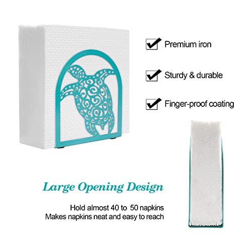 Coastal Sea Turtle Napkin Holder for Table - Teal Kithen Decor and Accessories, Ocean Decor for Bedroom Bathroom, Houserwarming Gifts for Women Turtle Lovers, Hollowed-out Craft Pattern, Metal - Image 4