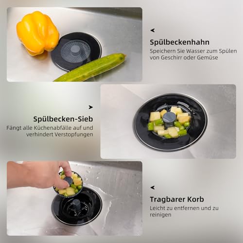 Hibbent Spülbecken Stopfen, Küche Spüle Sieb und Stopfen Combo, Edelstahl Stopfen und Sieb, Anti-Clogging, Küche Spüle Sieb Stecker, und verhindern Gerüche-Spülen Tiefe > 22mm-Schwarz